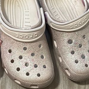 Girls glitter white crocs
